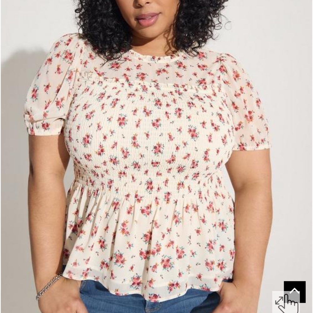 Torrid Chiffon Ruffle Mock Neck Smocked Crop Top